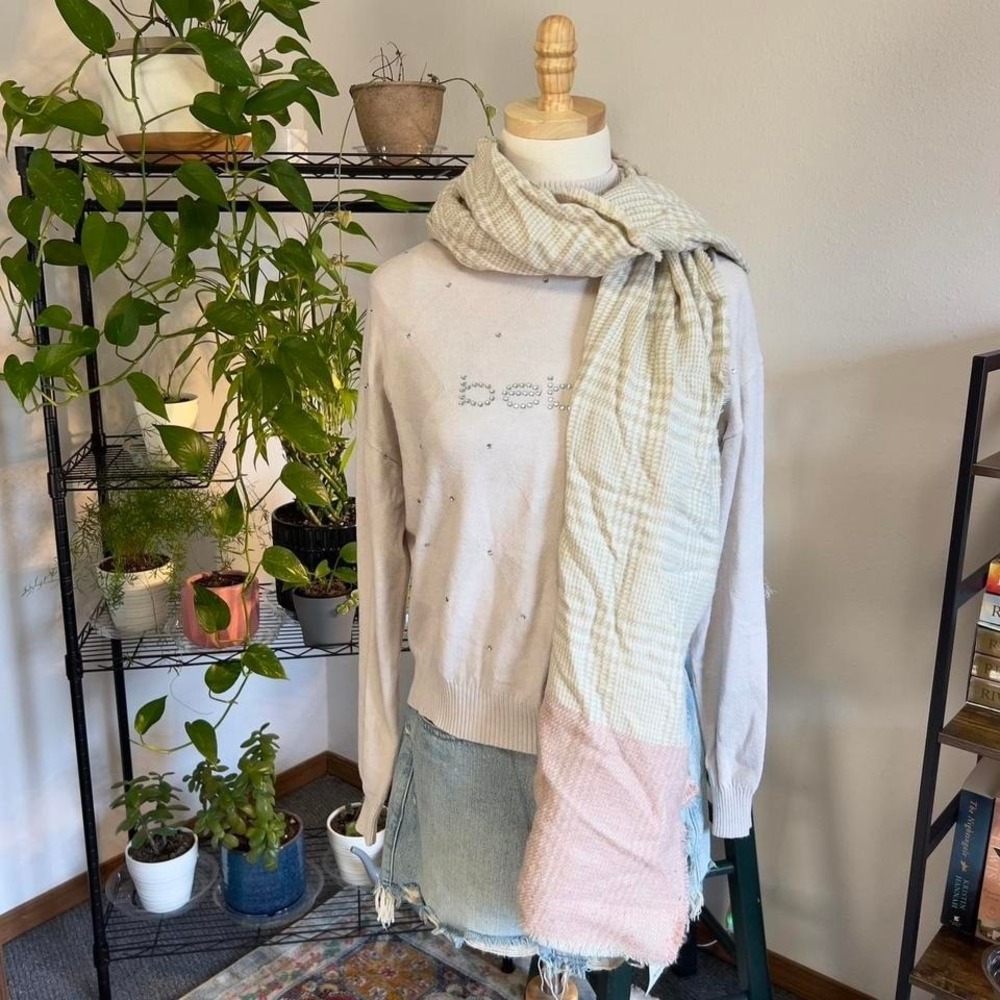 Cream & Pink Chunky Oversized Scarf NWT Preppy Winter‎ Accessory Warmth